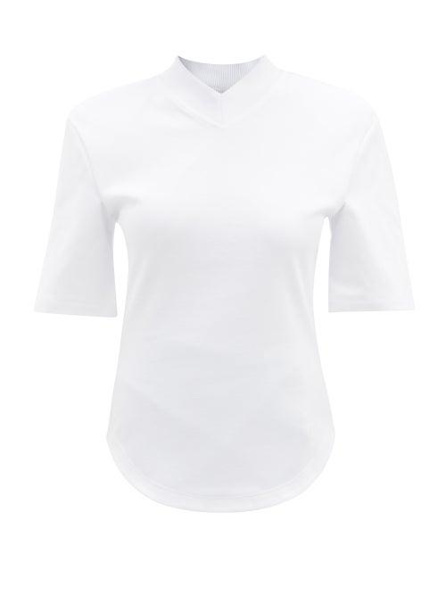 Ladies Rtw The Attico - Padded-shoulder Cotton-jersey T-shirt - Womens - White