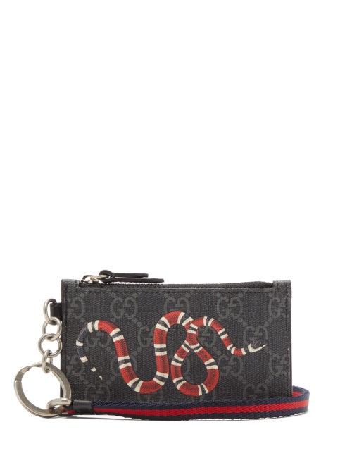 Matchesfashion.com Gucci - Gg Supreme Snake Print Leather Cardholder - Mens - Black Multi