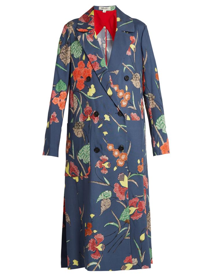 Diane Von Furstenberg Ampre-print Double-breasted Silk Coat
