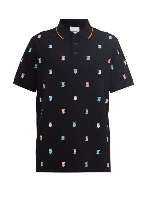 Matchesfashion.com Burberry - Elmsley Logo-embroidered Cotton Polo Shirt - Mens - Black Multi