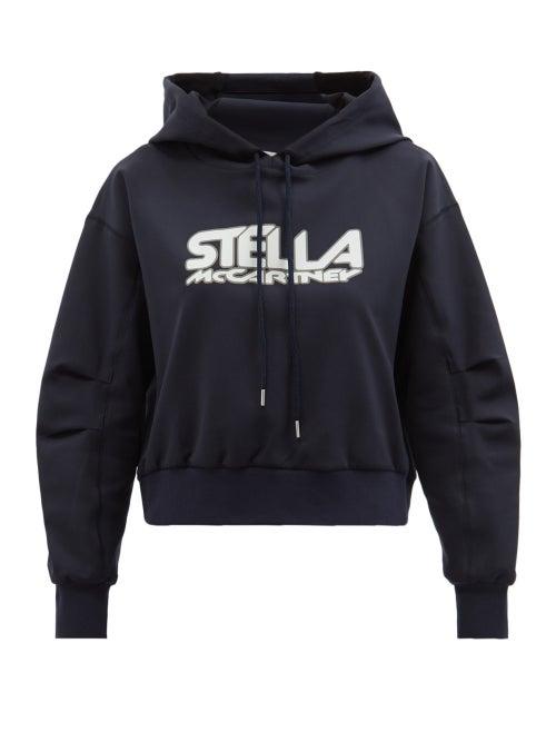 Ladies Rtw Stella Mccartney - Logo-print Neoprene Hooded Sweatshirt - Womens - Navy