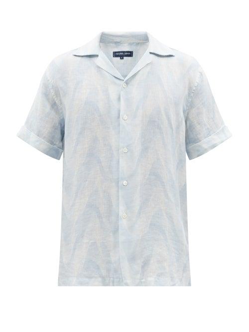 Frescobol Carioca - Lenis-print Linen-voile Shirt - Mens - Light Blue