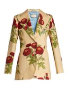 Matchesfashion.com Gucci - Rose Print Wool And Mohair Blend Jacket - Womens - Yellow Multi
