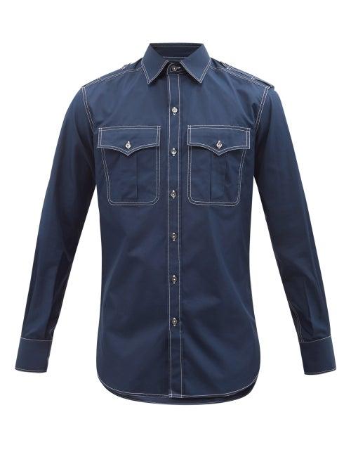 Sbline - Safari Flap-pocket Cotton-poplin Shirt - Mens - Navy