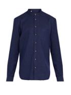 Matchesfashion.com Thom Sweeney - Nehru Collarless Woven Cotton Shirt - Mens - Navy