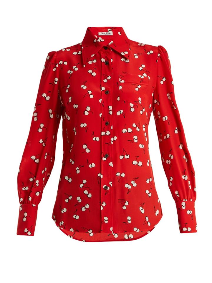 Miu Miu Cherry-print Silk Shirt
