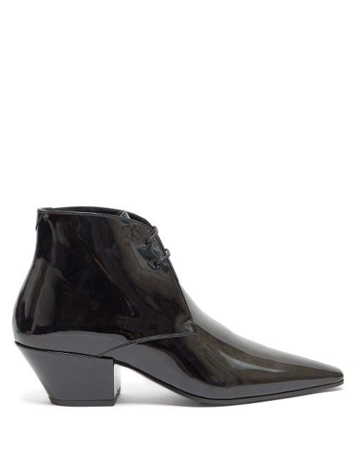 Matchesfashion.com Saint Laurent - Bell Lace Up Patent Leather Ankle Boots - Womens - Black