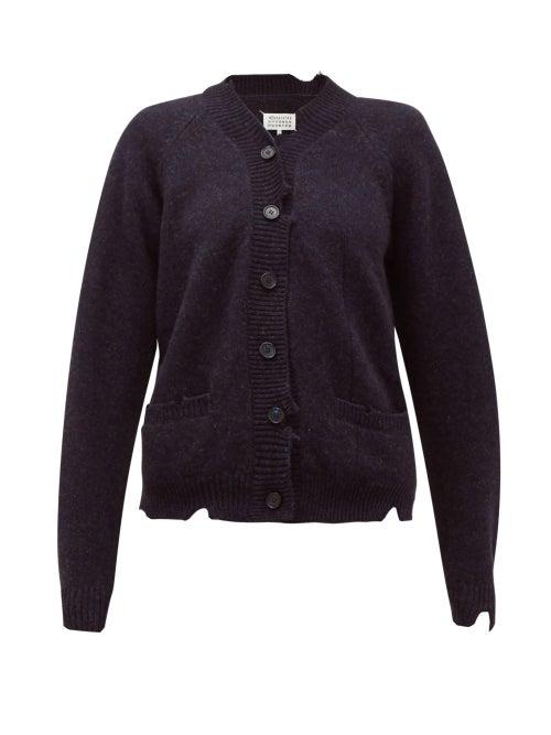 Matchesfashion.com Maison Margiela - Distressed Wool Cardigan - Womens - Navy