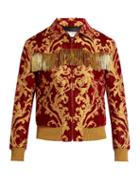 Saint Laurent Fringed-trimmed Velvet Jacquard Jacket