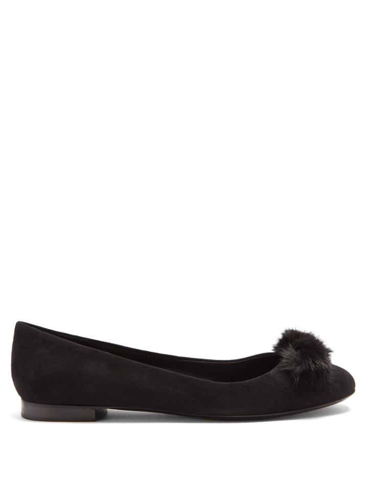 Salvatore Ferragamo Varina Fur-detail Suede Ballet Flats