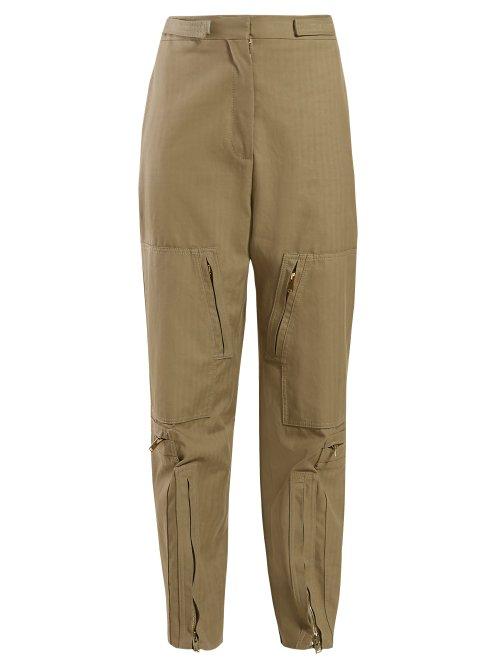 Matchesfashion.com Stella Mccartney - High Rise Herringbone Utility Trousers - Womens - Khaki