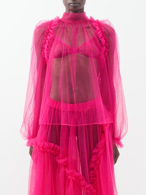 Noir Kei Ninomiya - Ruffled Tulle Blouse - Womens - Fuchsia