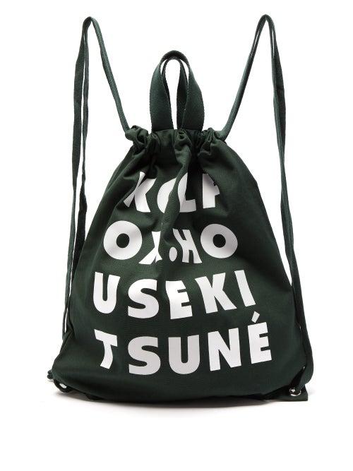 Matchesfashion.com Maison Kitsun - Logo Print Canvas Tote Backpack - Mens - Green Multi