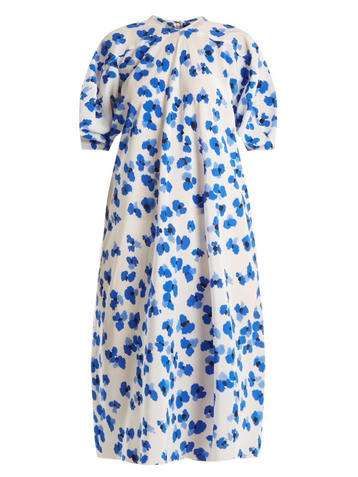 Lemaire Floral-print Curved-sleeve Silk Midi Dress