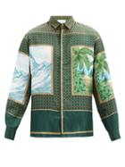Matchesfashion.com Casablanca - Alchimie-print Silk-twill Shirt - Mens - Green