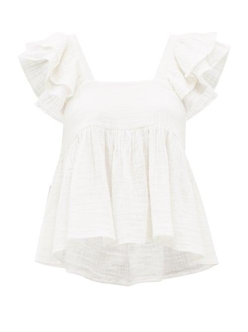 Anaak - Astrid Ruffle-sleeve Cotton Top - Womens - Off White