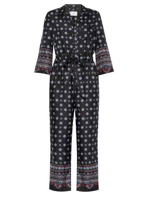 Matchesfashion.com Erdem - Truman Mosaic-print Twill Jumpsuit - Womens - Black Print