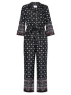 Matchesfashion.com Erdem - Truman Mosaic-print Twill Jumpsuit - Womens - Black Print