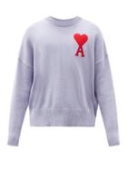 Matchesfashion.com Ami - Oversized Logo-jacquard Cotton-blend Sweater - Mens - Light Purple