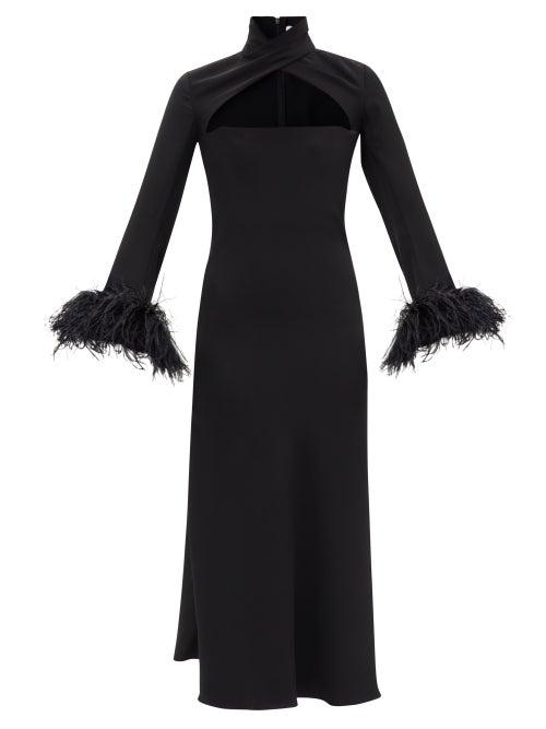 Ladies Rtw 16arlington - Odessa Cutout Feather-trim Crepe Dress - Womens - Black