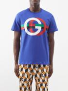 Gucci - Gg-logo Print Cotton-jersey T-shirt - Mens - White Blue Multi