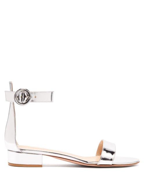 Matchesfashion.com Gianvito Rossi - Portofino 20 Block Heel Leather Sandals - Womens - Silver