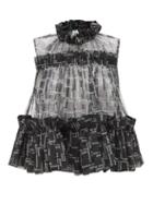 Noir Kei Ninomiya - Logo-print Ruffled Tulle Top - Womens - Black