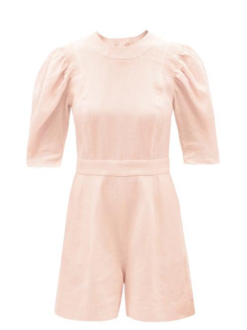 Ladies Beachwear Three Graces London - Meredith Cutout-back Linen Jumpsuit - Womens - Light Pink