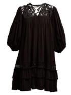 Matchesfashion.com Love Binetti - Eyelet Tiered Hem Cotton Dress - Womens - Black