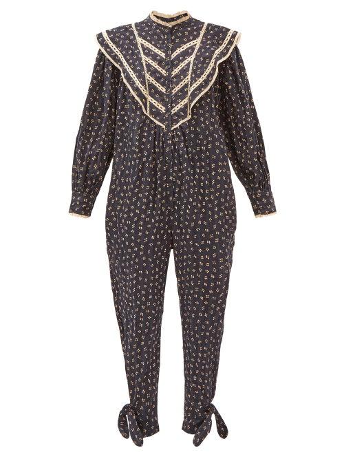 Matchesfashion.com Isabel Marant Toile - Realia Floral-dot Cotton-voile Jumpsuit - Womens - Navy Multi