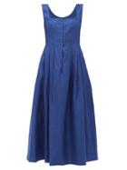 Matchesfashion.com Gioia Bini - Chiara Pleated Linen Midi Dress - Womens - Navy