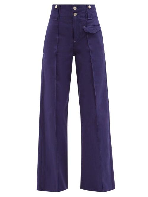 Isabel Marant - Dilemony High-rise Cotton-twill Wide-leg Trousers - Womens - Indigo