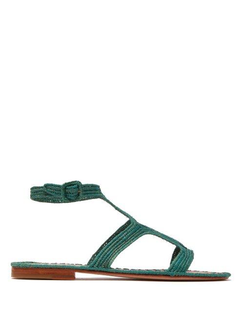 Matchesfashion.com Carrie Forbes - Hind Raffia T Bar Sandals - Womens - Green