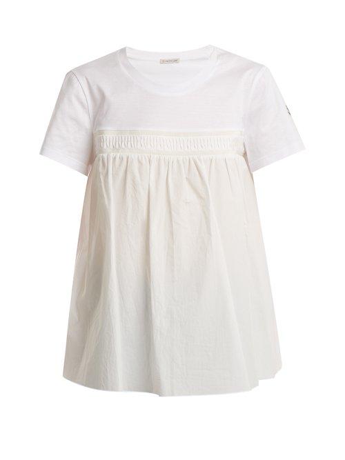 Matchesfashion.com Moncler - Round Neck Gathered Panel Cotton T Shirt - Womens - White