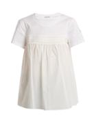 Matchesfashion.com Moncler - Round Neck Gathered Panel Cotton T Shirt - Womens - White