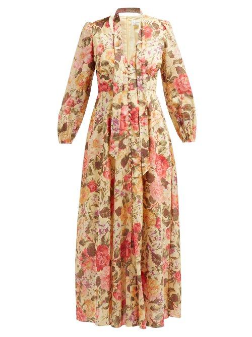 Matchesfashion.com Zimmermann - Honour Floral Print Voile Dress - Womens - Pale Yellow