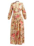 Matchesfashion.com Zimmermann - Honour Floral Print Voile Dress - Womens - Pale Yellow