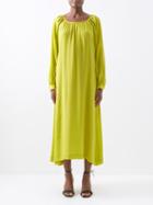 Fil De Vie - Ella Square-neck Silk-crepe De Chine Dress - Womens - Yellow