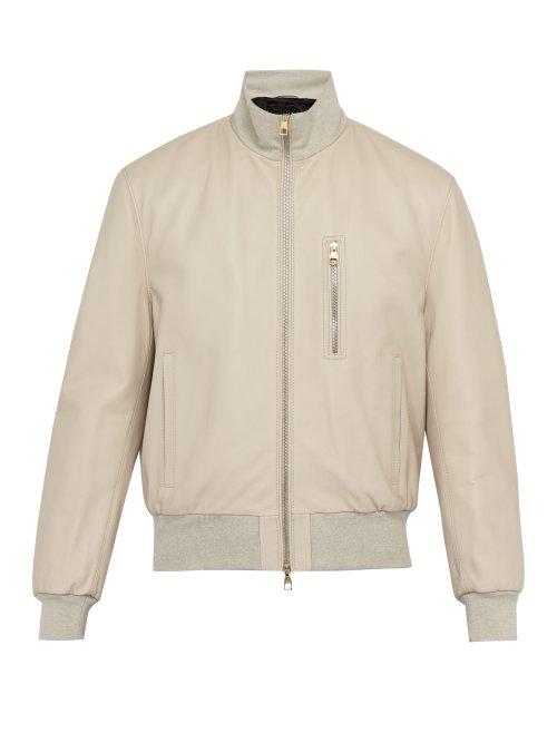 Matchesfashion.com Dunhill - Flyers Leather Bomber Jacket - Mens - Grey