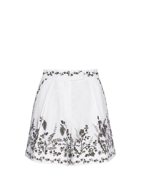 Matchesfashion.com Erdem - Howard Wild Fern-print Voile Shorts - Womens - White Multi