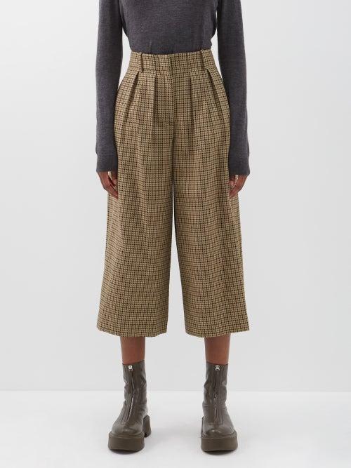 Moncler - Cropped Houndstooth Wool-blend Trousers - Womens - Camel