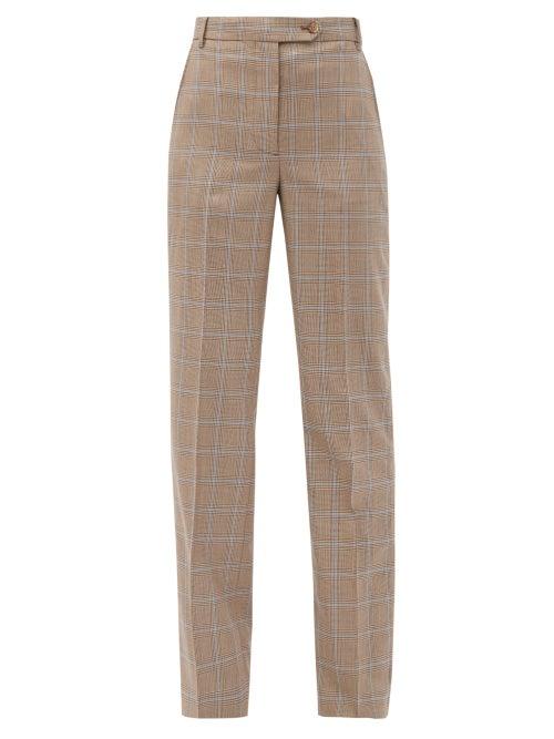 Matchesfashion.com Burberry - Fleur Checked Wool Trousers - Womens - Brown Multi