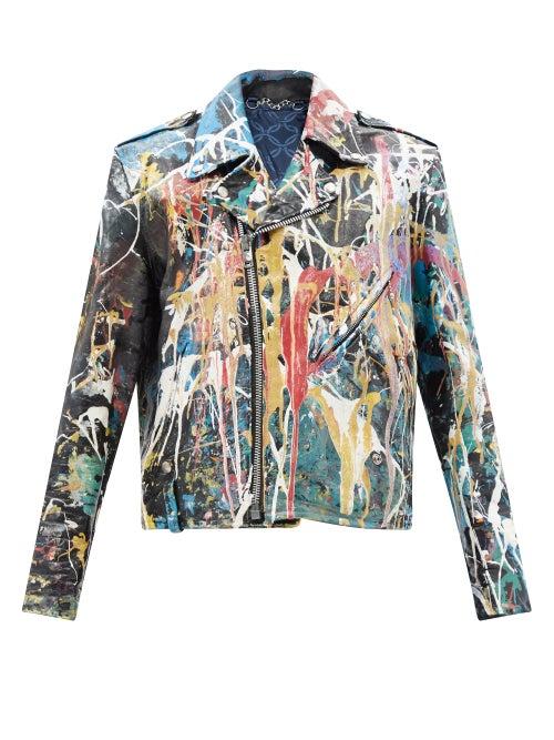 Charles Jeffrey Loverboy - Dispatch Paint-splatter Leather Biker Jacket - Womens - Black Multi