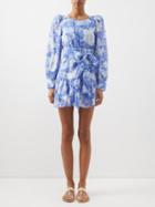 Loveshackfancy - Teyana Floral-print Cotton-blend Mini Dress - Womens - Blue Print