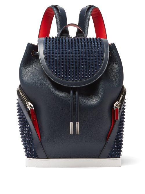 Matchesfashion.com Christian Louboutin - Explorafunk Spike Embellished Leather Backpack - Mens - Blue