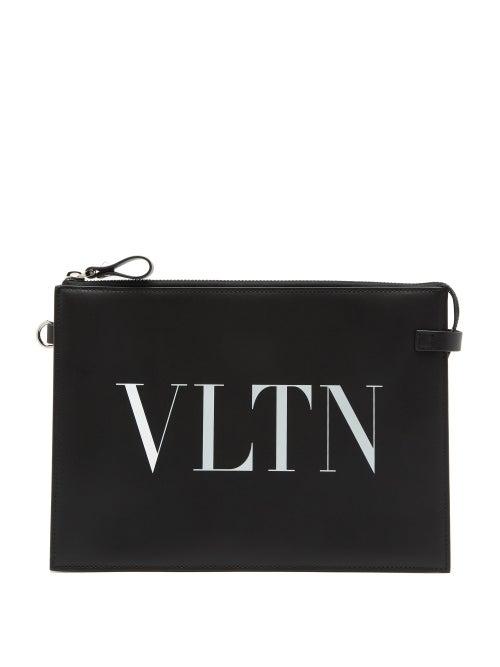 Matchesfashion.com Valentino Garavani - Logo-print Leather Pouch - Mens - Black