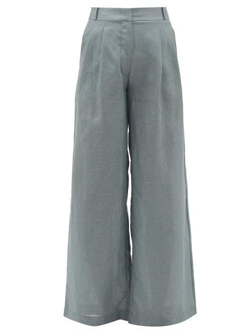 Matchesfashion.com Asceno - Rivello High-rise Pleated Linen Trousers - Womens - Grey