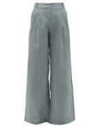 Matchesfashion.com Asceno - Rivello High-rise Pleated Linen Trousers - Womens - Grey