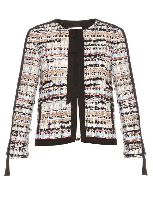 Oscar De La Renta Collarless Tweed Jacket