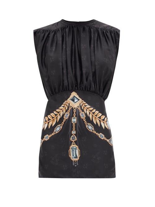 Matchesfashion.com Paco Rabanne - Gathered Jewel-print Satin Top - Womens - Black Print